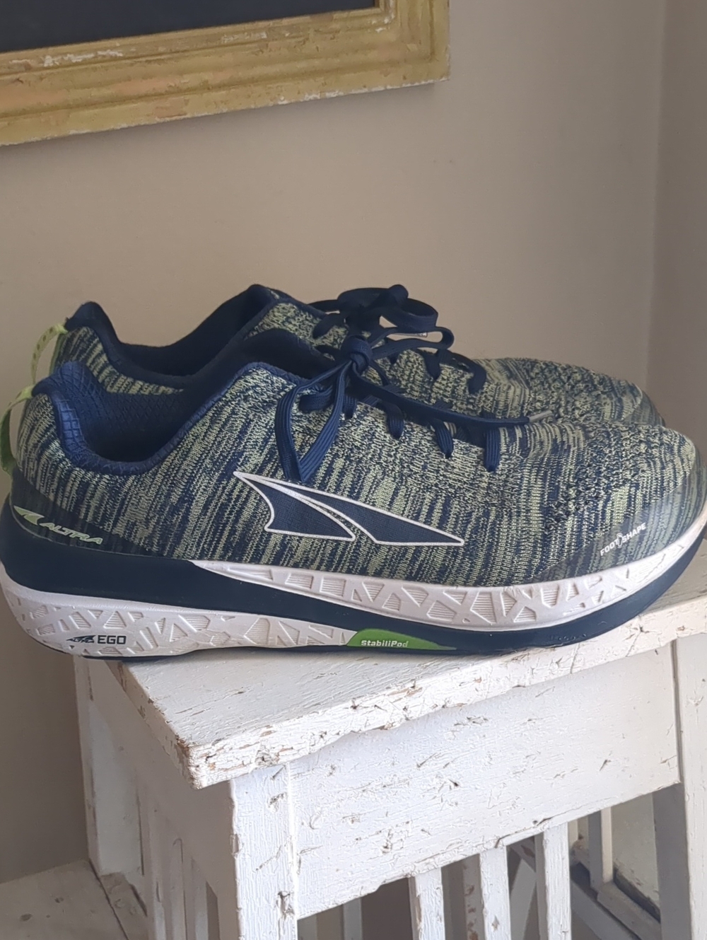 Altra Running Shoes in Navy and Lime Green Knit